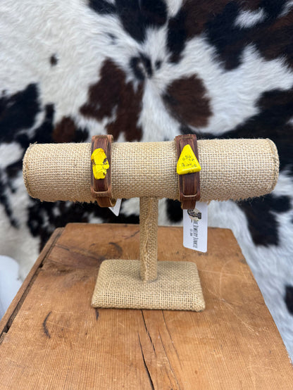 The Jewelry Junkie Narrow Brown Leather Cuff with Yellow Stone Turquoise Bracelet 010q