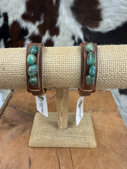 The Jewelry Junkie Narrow Brown Leather Cuff with African Turquoise Bracelet 006q