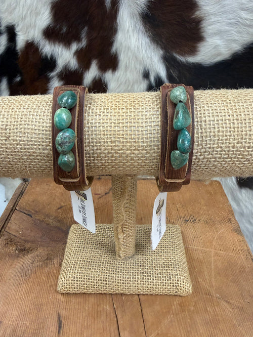 The Jewelry Junkie Narrow Brown Leather Cuff with African Turquoise Bracelet 006q