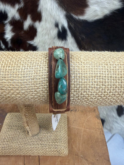 The Jewelry Junkie Narrow Brown Leather Cuff with African Turquoise Bracelet 006q