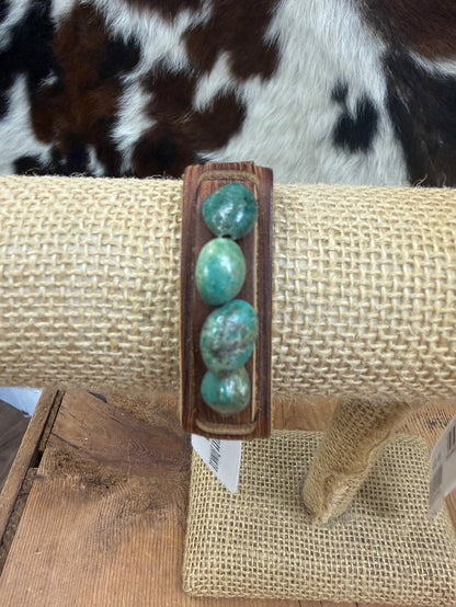 The Jewelry Junkie Narrow Brown Leather Cuff with African Turquoise Bracelet 006q