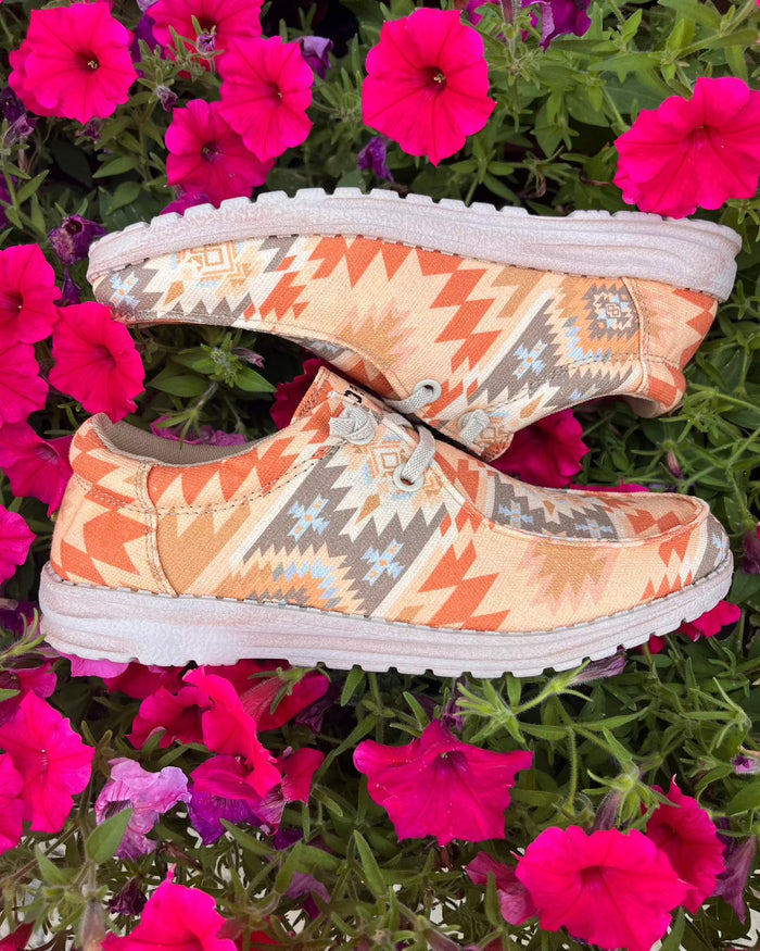 Roper Women's Eva Moc Peach Orange Tan Aztec Casual Shoes 1793-3174-Painted Cowgirl Western Store