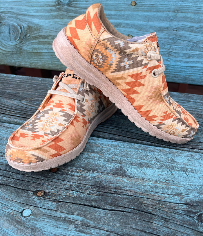 Roper Women's Eva Moc Peach Orange Tan Aztec Casual Shoes 1793-3174-Painted Cowgirl Western Store