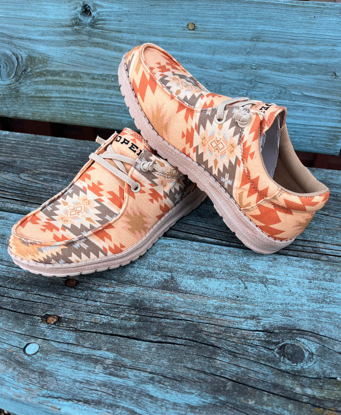 Roper Women's Eva Moc Peach Orange Tan Aztec Casual Shoes 1793-3174-Painted Cowgirl Western Store