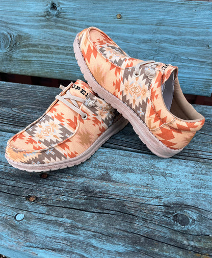 Roper Women's Eva Moc Peach Orange Tan Aztec Casual Shoes 1793-3174-Painted Cowgirl Western Store