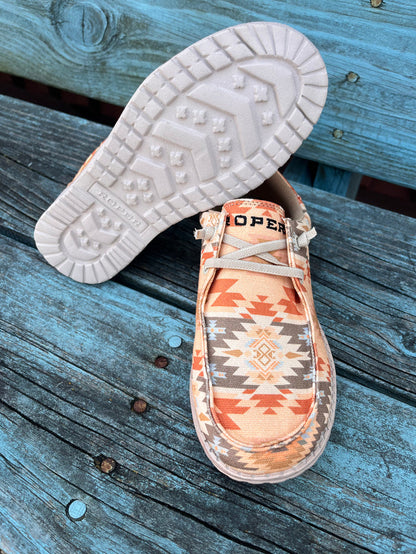 Roper Women's Eva Moc Peach Orange Tan Aztec Casual Shoes 1793-3174-Painted Cowgirl Western Store