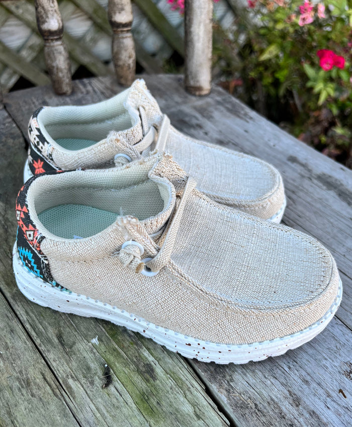Roper Children/Youth Hang Loose Tan Canvas Slip On Laced Shoe 1793-3012-Painted Cowgirl Western Store