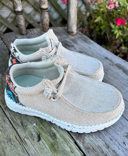 Roper Children/Youth Hang Loose Tan Canvas Slip On Laced Shoe 1793-3012-Painted Cowgirl Western Store