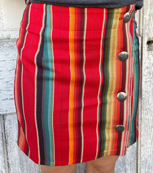 Rhonda Stark Women's Red Serape 4-Button Skirt 501-SRD-Painted Cowgirl Western Store