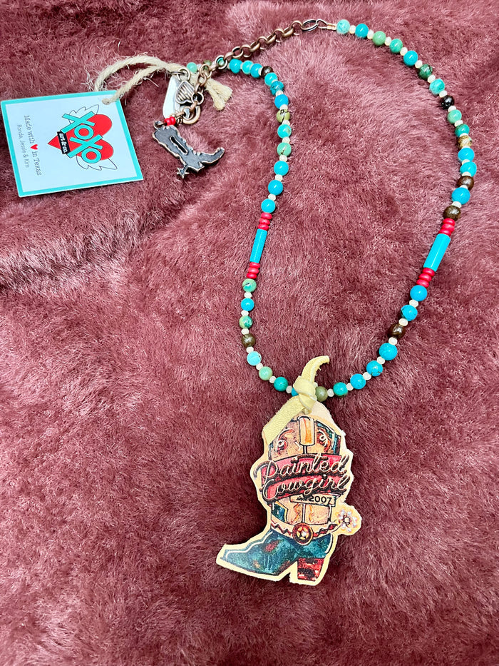 XOXO Painted Cowgirl Logo Boot 18" Necklace-Painted Cowgirl Western Store