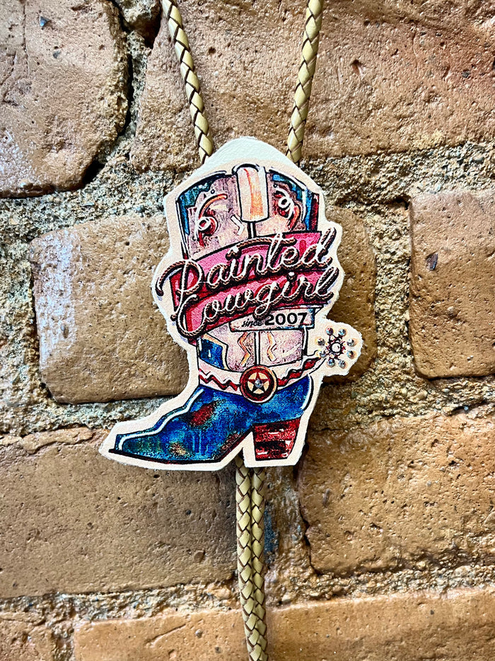 XOXO Rodeo Roundup Painted Cowgirl Boot Tan Necklace Bolo-Painted Cowgirl Western Store
