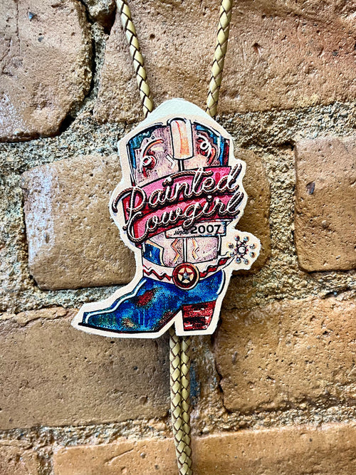 XOXO Rodeo Roundup Painted Cowgirl Boot Tan Necklace Bolo-Painted Cowgirl Western Store