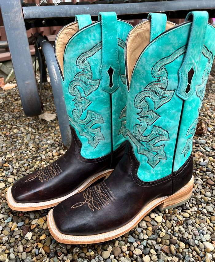 Corral Men's Brown Leather & Turquoise Shaft Square Toe Cowboy Boots A4347-Painted Cowgirl Western Store