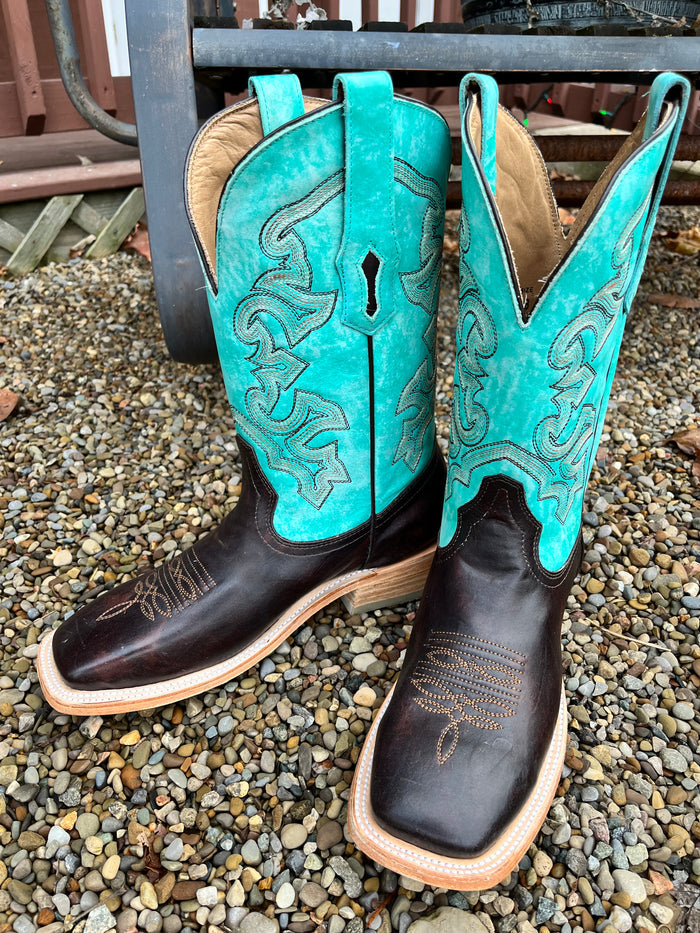 Corral Men's Brown Leather & Turquoise Shaft Square Toe Cowboy Boots A4347-Painted Cowgirl Western Store