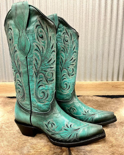Circle G Women's Turquoise Snip Toe Cowgirl Boots L2076-Painted Cowgirl Western Store