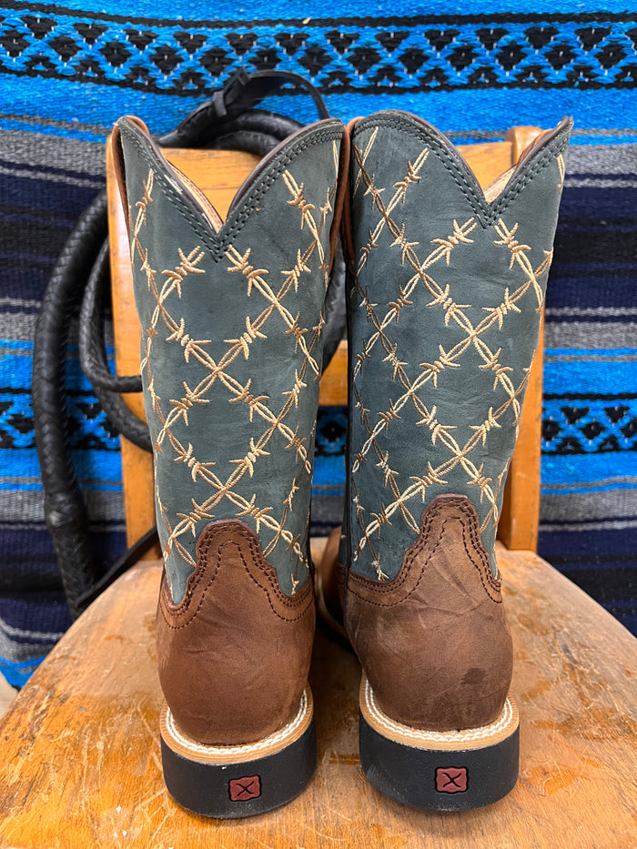 Twisted X Children & Youth Top Hand Brown & Slate Blue Square Toe Boot YTH0019-Painted Cowgirl Western Store