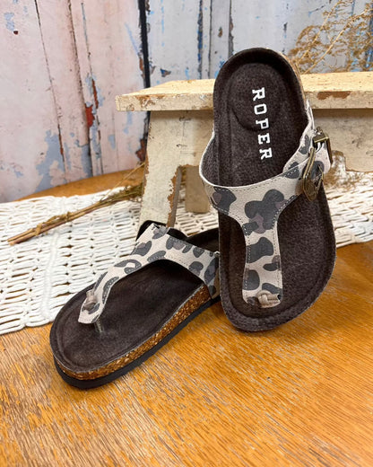 Roper Women's Helena Leopard Brown & Creme Suede Leather Thong Sandal 0607-3151-Painted Cowgirl Western Store
