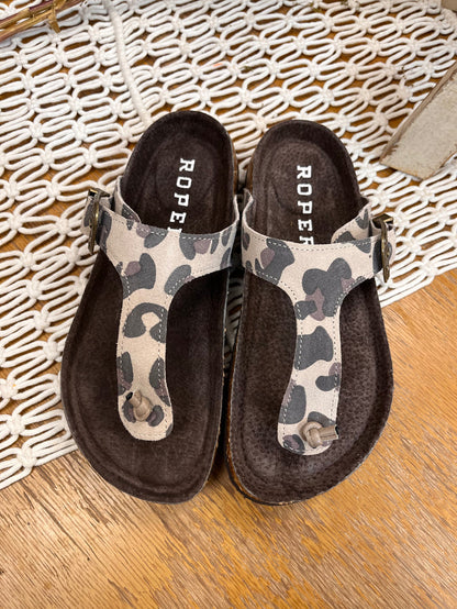 Roper Women's Helena Leopard Brown & Creme Suede Leather Thong Sandal 0607-3151-Painted Cowgirl Western Store