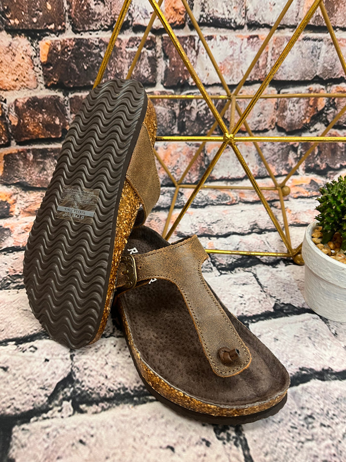 Roper Women's Helena Brown Oiled Leather Thong Sandal 0607-3150-Painted Cowgirl Western Store