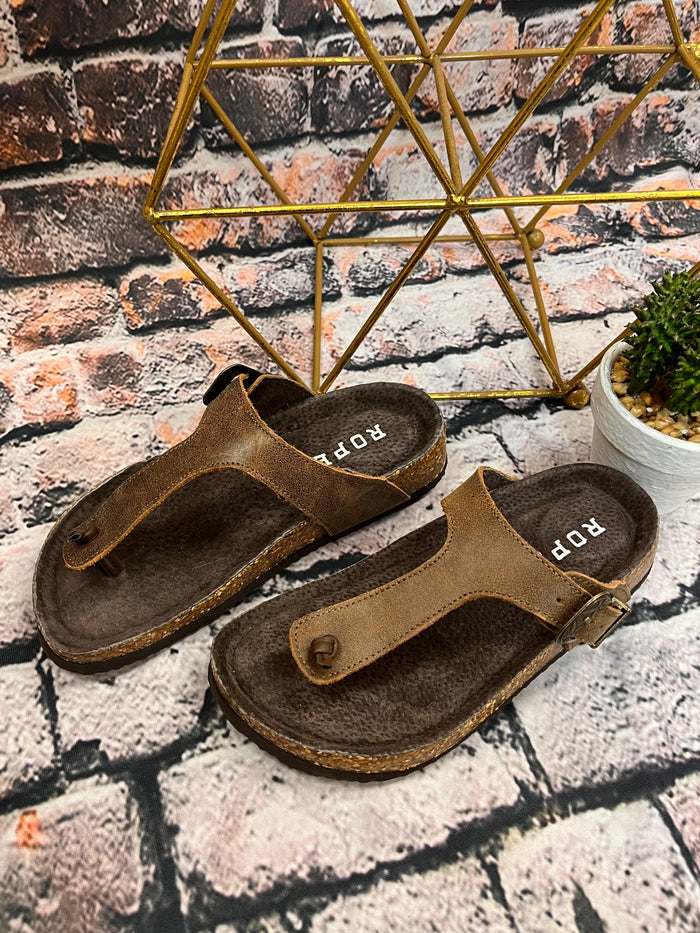Roper Women's Helena Brown Oiled Leather Thong Sandal 0607-3150-Painted Cowgirl Western Store