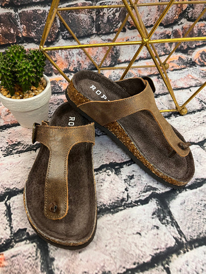Roper Women's Helena Brown Oiled Leather Thong Sandal 0607-3150-Painted Cowgirl Western Store
