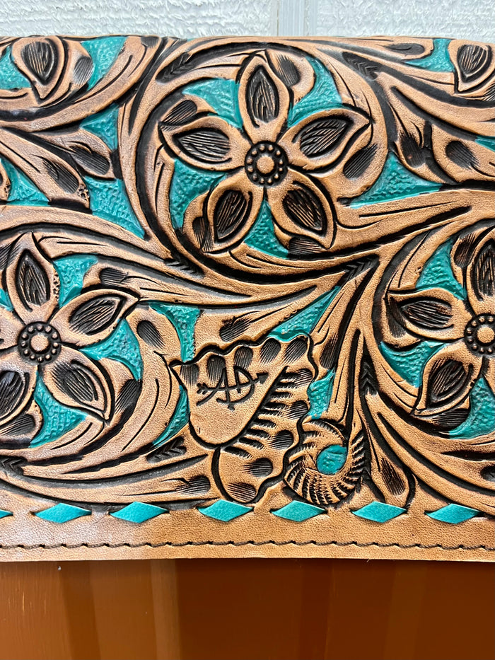 American Darling Hand-Tooled Finge Crossbody Wallet Clutch Purse ADBG485 BRTRQI-Painted Cowgirl Western Store