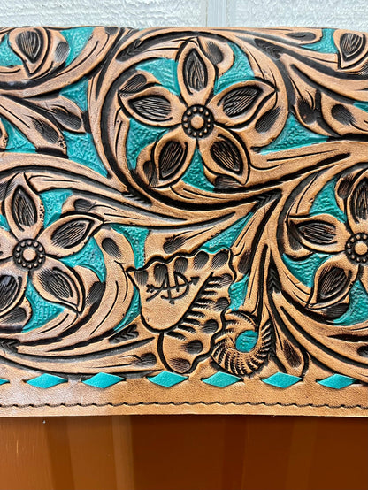 American Darling Hand-Tooled Finge Crossbody Wallet Clutch Purse ADBG485 BRTRQI-Painted Cowgirl Western Store