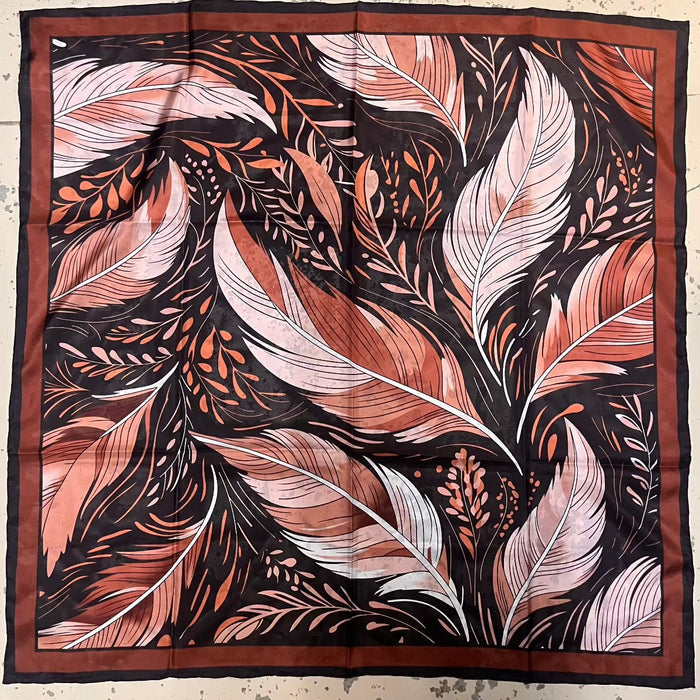Wyoming Traders Frontier Brown Feather Print 34.5" x 34.5" Silk Wild Rag C12-Painted Cowgirl Western Store