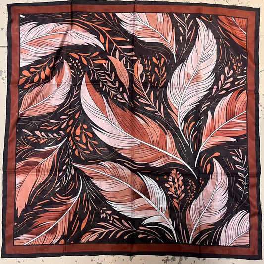 Wyoming Traders Frontier Brown Feather Print 34.5" x 34.5" Silk Wild Rag C12-Painted Cowgirl Western Store