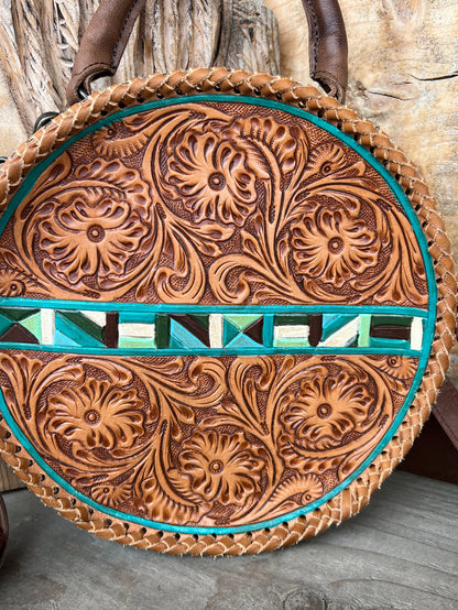 American Darling Round Brown Tooled Leather Purse with Painted Accents ADBG1025A-Painted Cowgirl Western Store