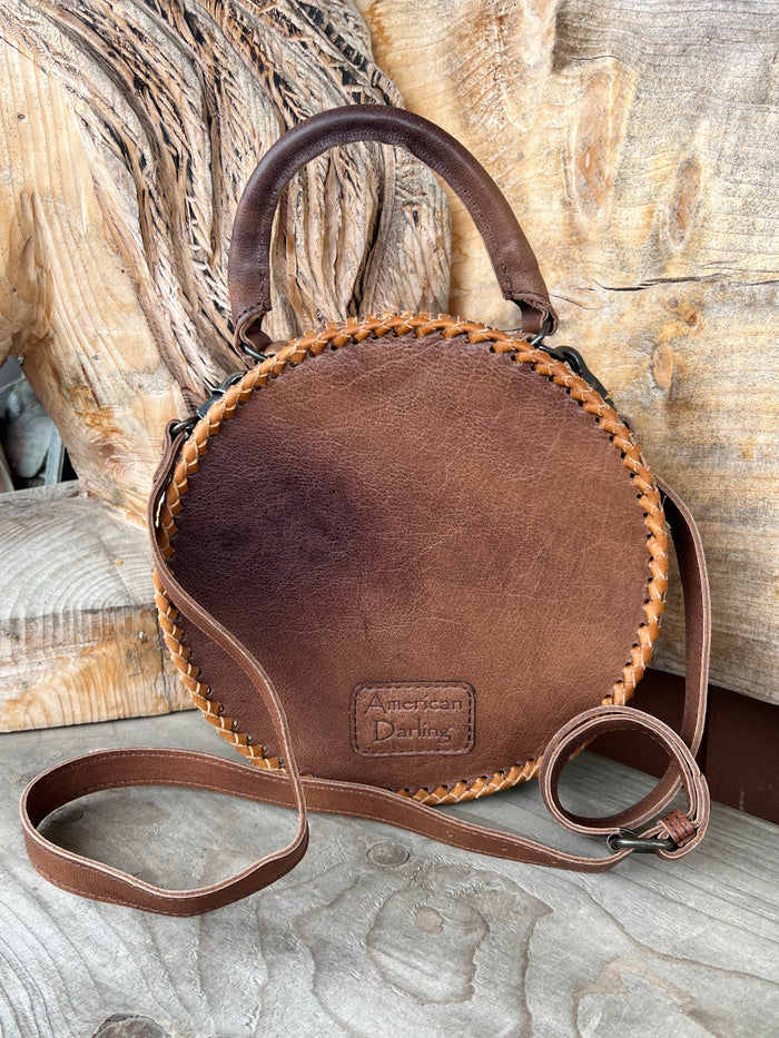 American Darling Round Brown Tooled Leather Purse with Painted Accents ADBG1025A-Painted Cowgirl Western Store