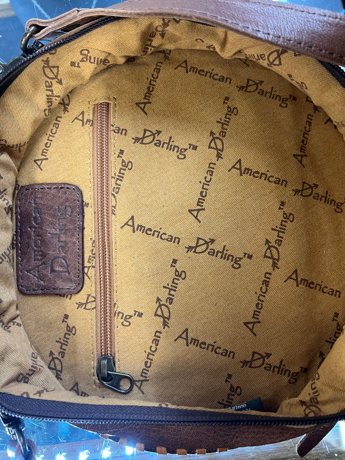 American Darling Round Brown Tooled Leather Purse with Painted Accents ADBG1025A-Painted Cowgirl Western Store