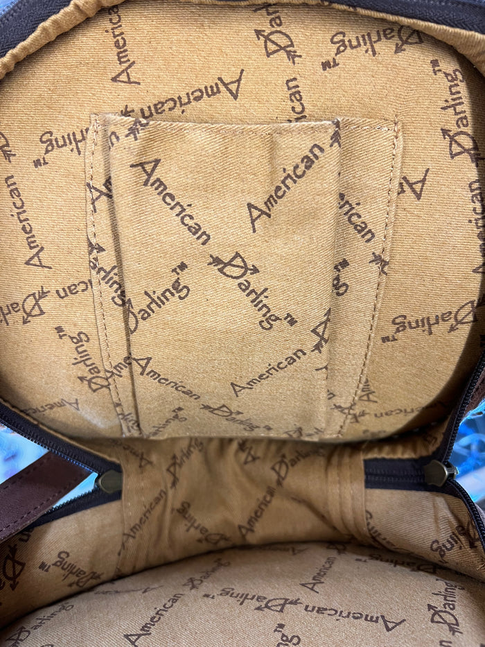 American Darling Round Brown Tooled Leather Purse with Painted Accents ADBG1025A-Painted Cowgirl Western Store