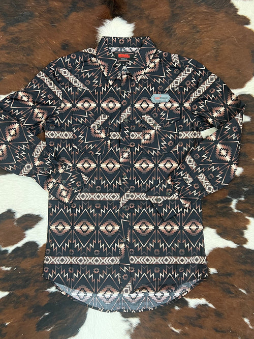 Rock & Roll Cowboy Men's Brown & Black Aztec Modern Fit Long Sleeve Shirt RRMSOSR0QD-Painted Cowgirl Western Store