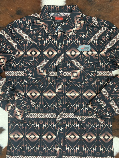 Rock & Roll Cowboy Men's Brown & Black Aztec Modern Fit Long Sleeve Shirt RRMSOSR0QD-Painted Cowgirl Western Store