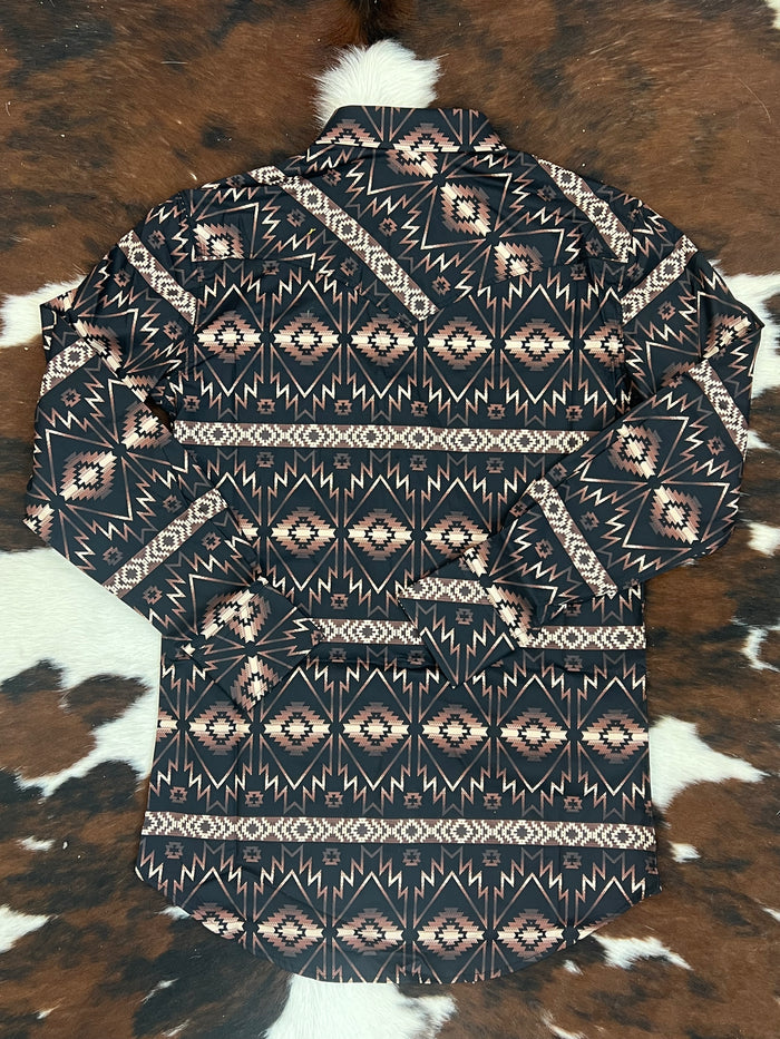Rock & Roll Cowboy Men's Brown & Black Aztec Modern Fit Long Sleeve Shirt RRMSOSR0QD-Painted Cowgirl Western Store