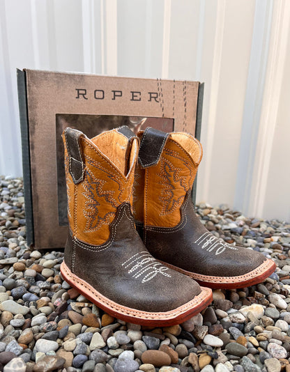 Roper Little Boy's Colt Brown Leather Square Toe Cowboy Boots 9991-0150 9991-0140-Painted Cowgirl Western Store