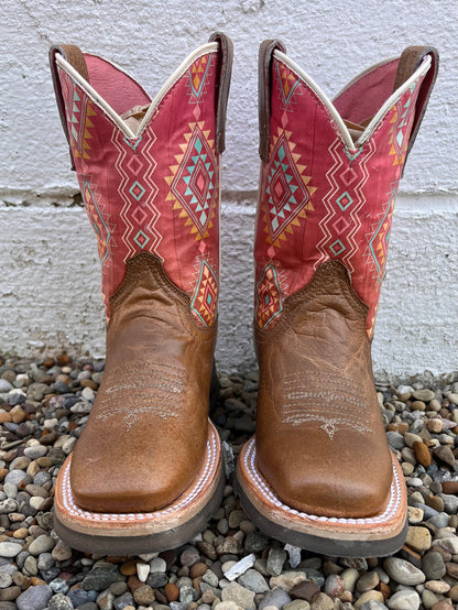 Roper Infant & Children Girl's Dakota Brown Leather & Pink Aztec Cowgirl Boots 9991-0151 9991-0141-Painted Cowgirl Western Store