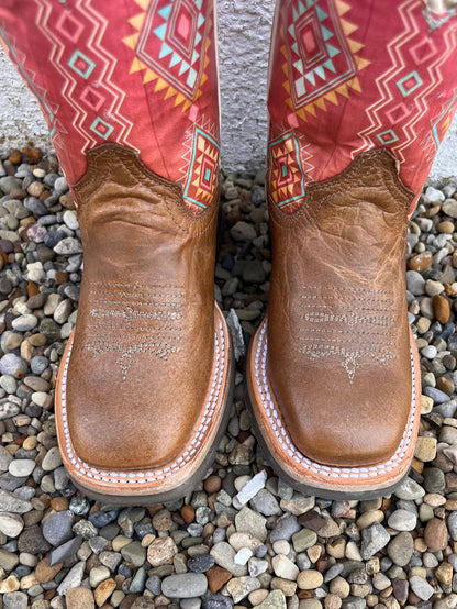 Roper Infant & Children Girl's Dakota Brown Leather & Pink Aztec Cowgirl Boots 9991-0151 9991-0141-Painted Cowgirl Western Store