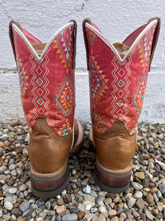Roper Infant & Children Girl's Dakota Brown Leather & Pink Aztec Cowgirl Boots 9991-0151 9991-0141-Painted Cowgirl Western Store