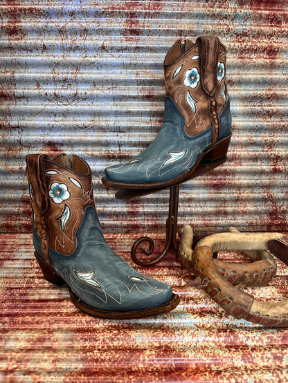 Circle G Women's Blue Sheron Brown and Navy Ankle Boots L5940-Painted Cowgirl Western Store