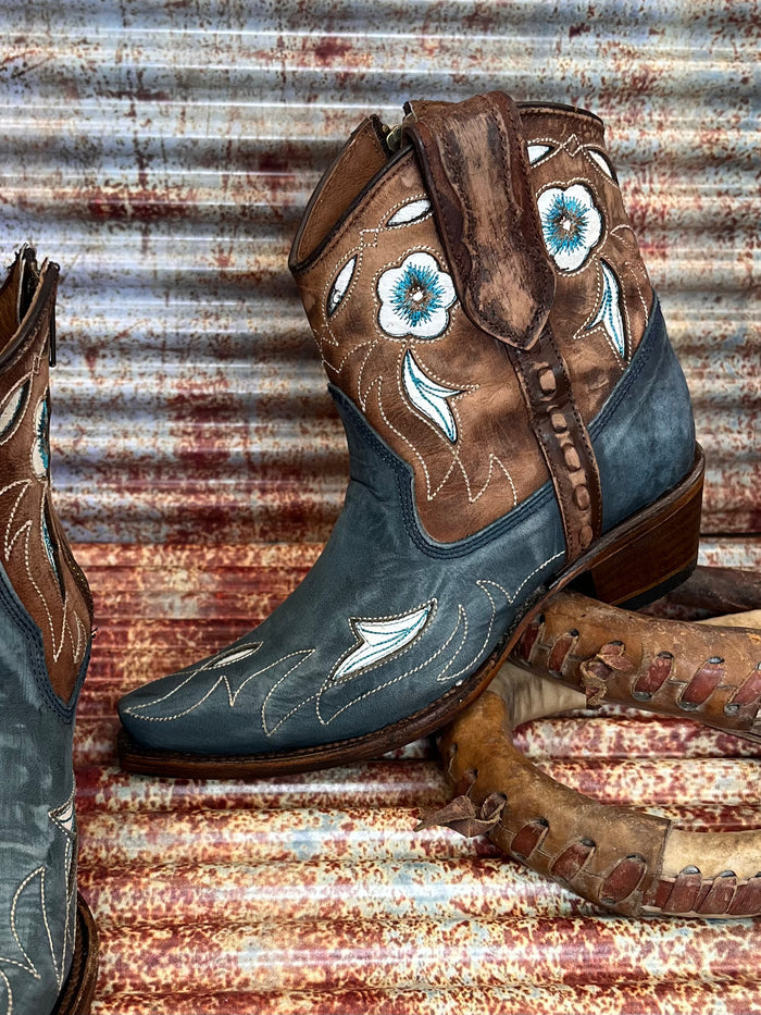 Circle G Women's Blue Sheron Brown and Navy Ankle Boots L5940-Painted Cowgirl Western Store