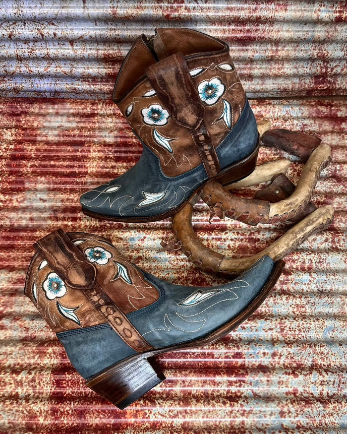 Circle G Women's Blue Sheron Brown and Navy Ankle Boots L5940-Painted Cowgirl Western Store