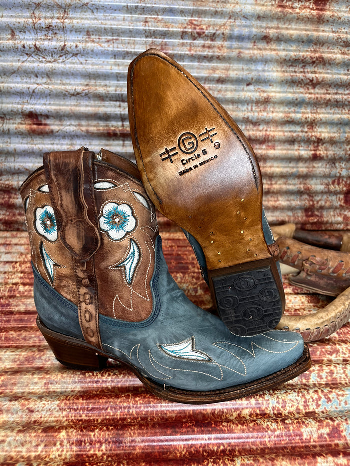 Circle G Women's Blue Sheron Brown and Navy Ankle Boots L5940-Painted Cowgirl Western Store