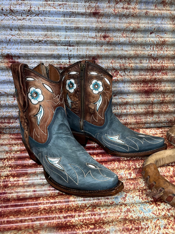 Circle G Women's Blue Sheron Brown and Navy Ankle Boots L5940-Painted Cowgirl Western Store