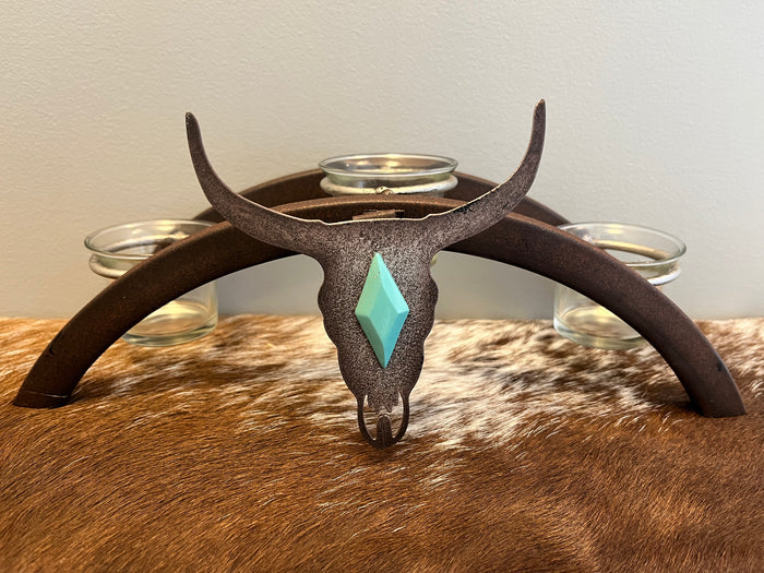 HiEnd Accents Skull Arched Metal Candle Holder w/ 3 Glass Votive Holders WD3007-Painted Cowgirl Western Store