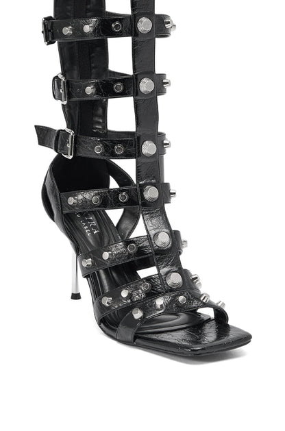 AKIRA GOLD HARDWARE EMBELLISHED BLACK GLADIATOR SANDAL