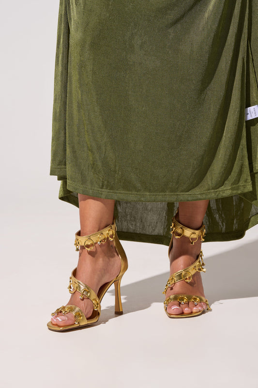 AKIRA GOLD MARQUISE GOLD STILETTO SANDAL WITH RINGS
