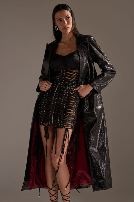 ACQUIRED TASTE FAUX LEATHER TRENCH