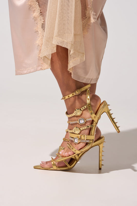 AKIRA GOLD SYDONIC GOLD WATCH STILETTO SANDAL